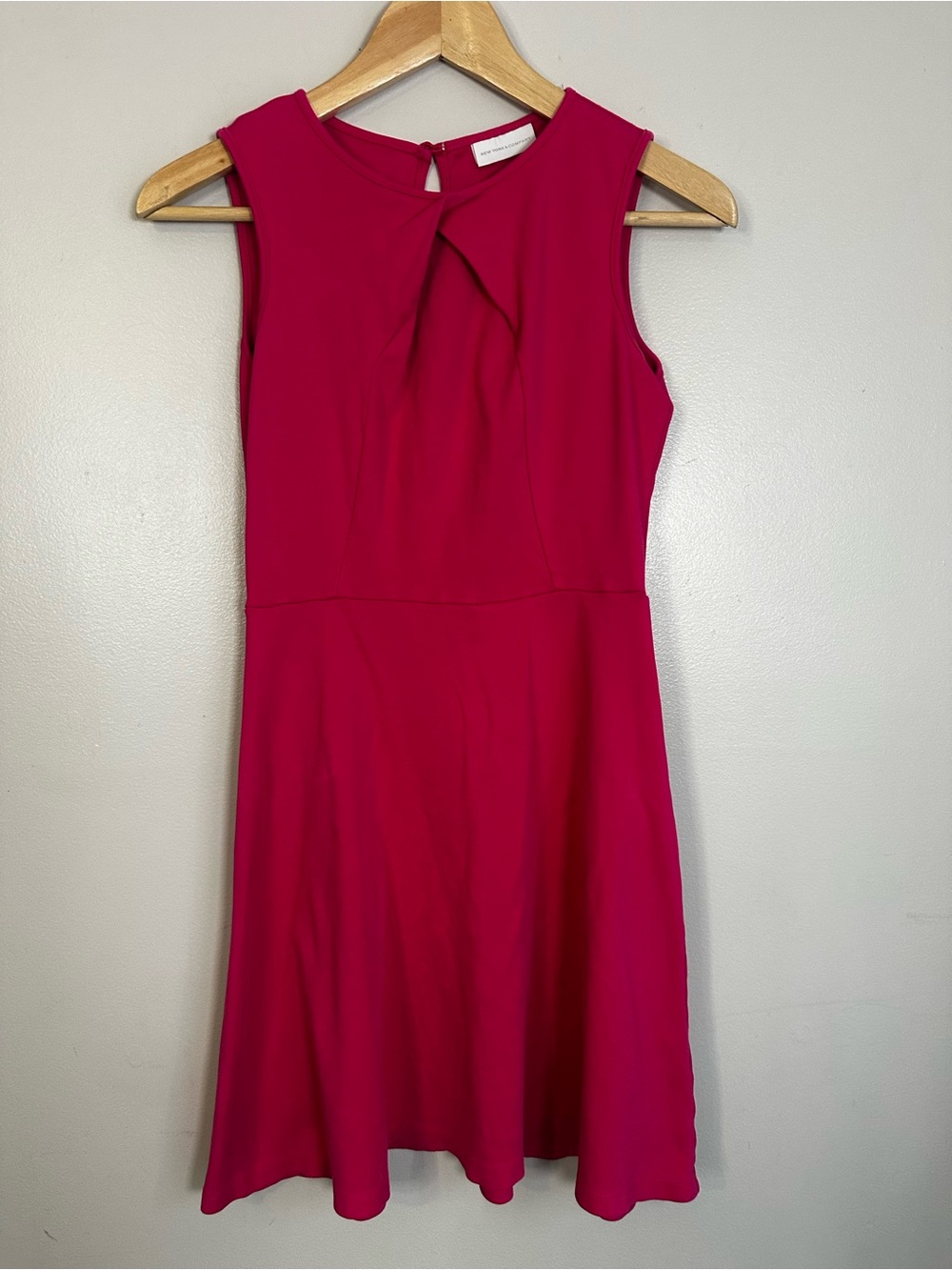 New York & Company Crossover Pleated Neckline Fit & Flare Dress Fuchsia Pink, XS